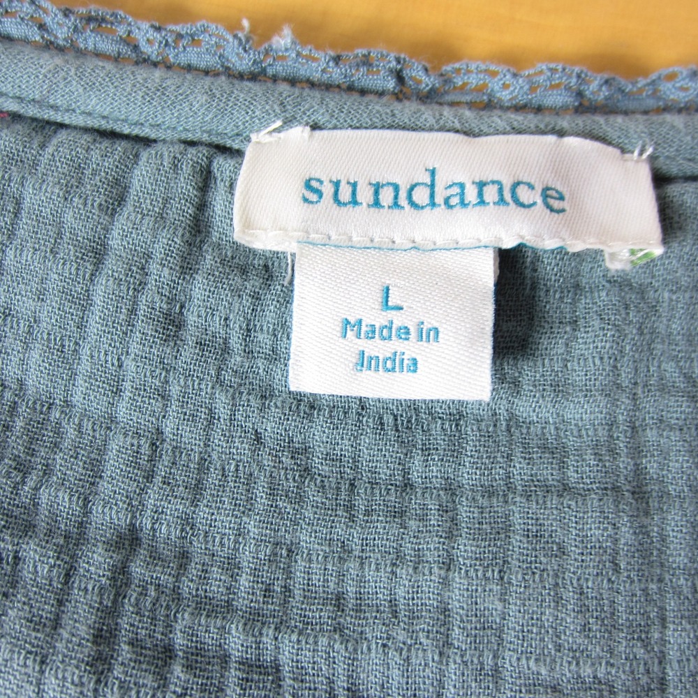 Sundance Velvet Peasant top size Large Blue Embroidered Bell Sleeves V-Neck BOHO - Picture 4 of 11